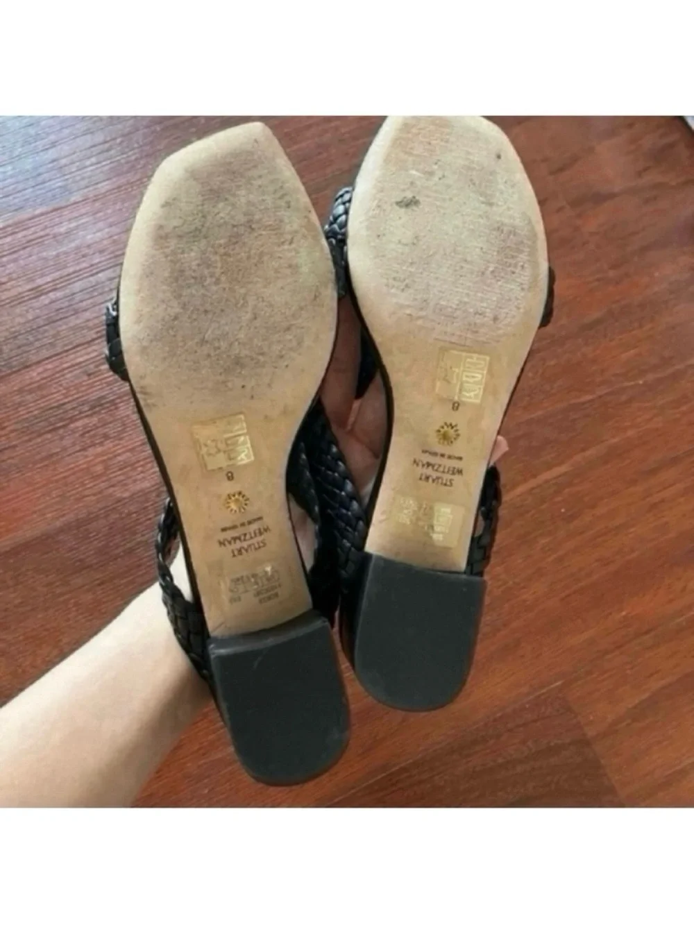 Stuart Weitzman Black Rosie woven braided slide sandal leather